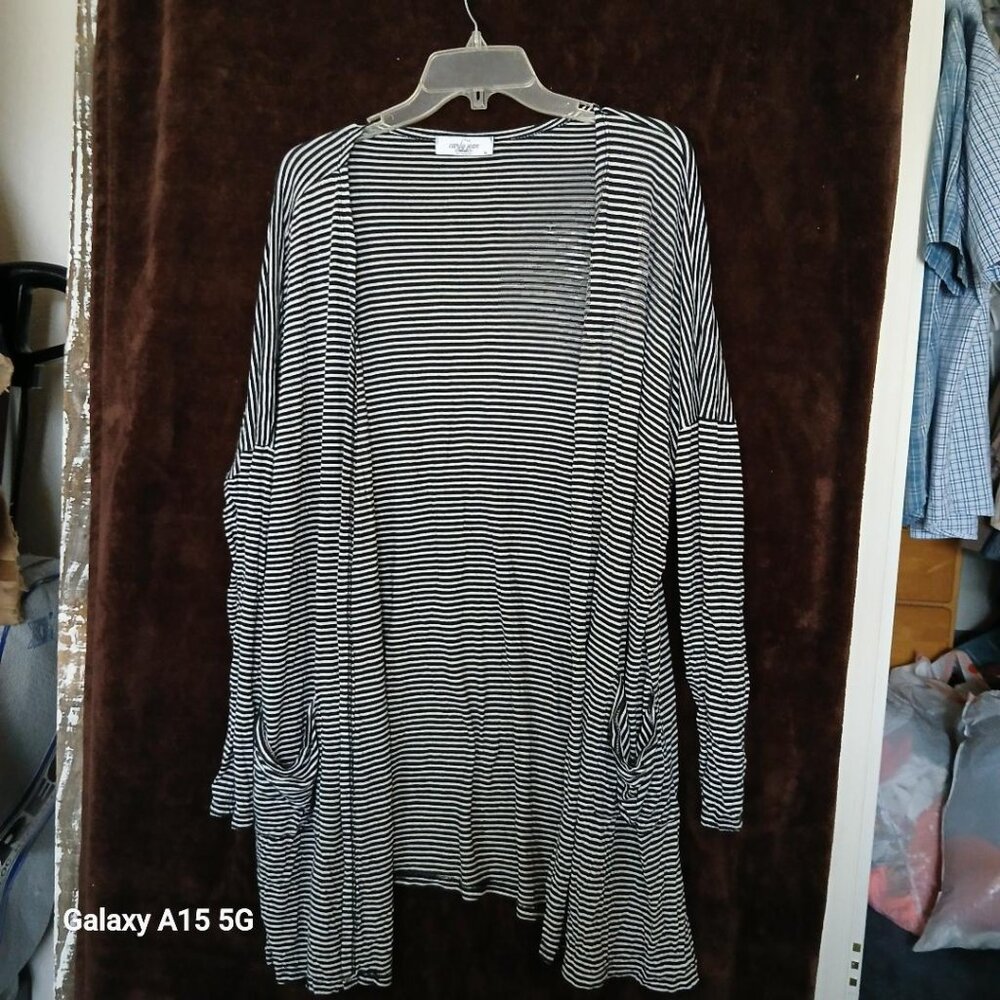 Black and white striped light weight cardigan